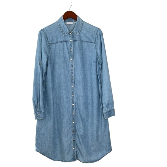 NEW YORK & COMPANY Long Sleeve Snap Button Chambray Denim Shirt Dress Size L - Picture 12 of 16